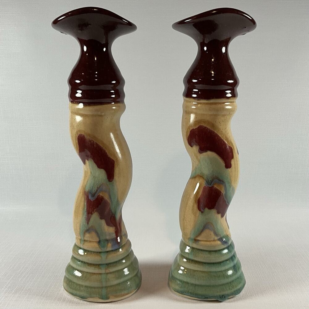 Vtg Dan Lasser Signed VT Studio Art Pottery MCM Candlesticks Modernist 13.5”